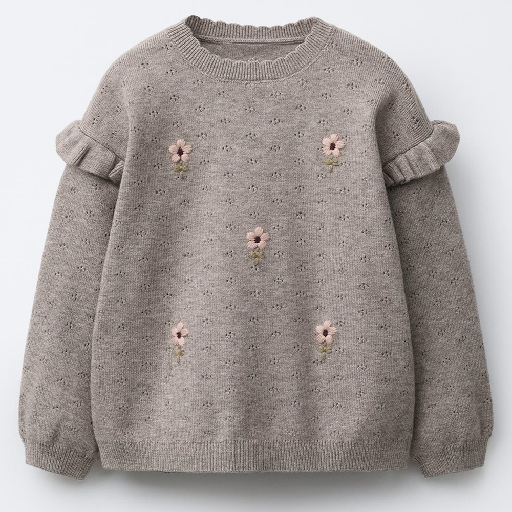NWT Zara Floral Embroidered Knit Sweater
